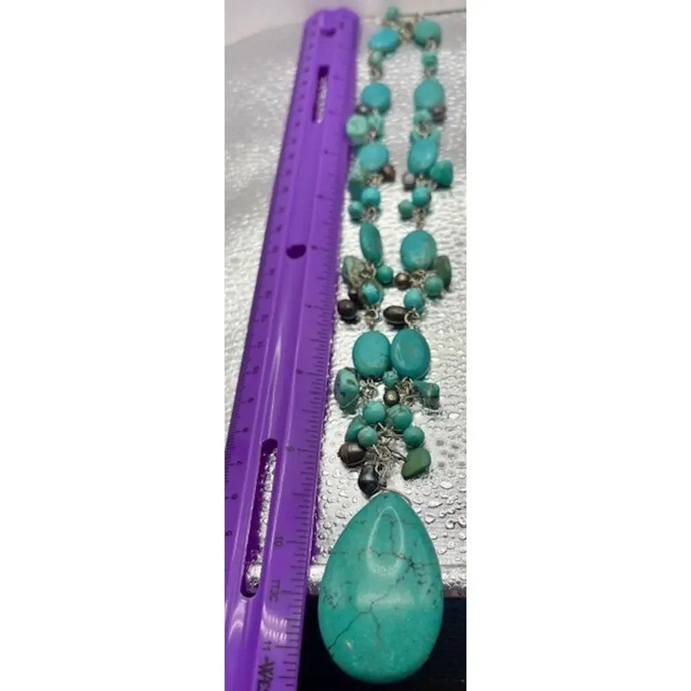 Turquoise Style Beaded Stone Necklace and Earring Set - Nickel and Lead Free - Picture 7 of 7